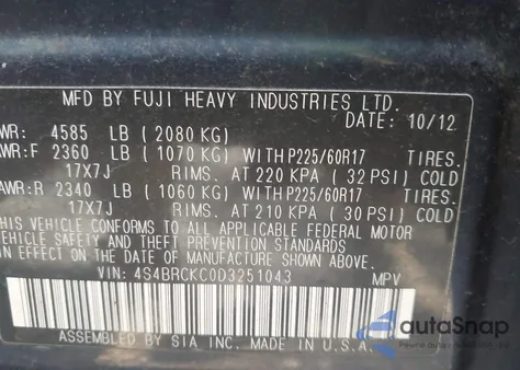 2013 Subaru Outback 2.5I Limited z USA, uszkodzony, nr VIN 4S4BRCKC0D3251043